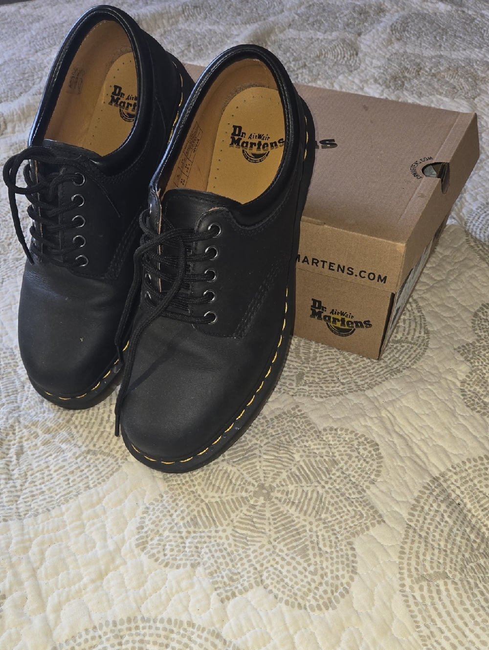 Dr. Martens Men's Black Leather 5-Eye Oxford with Yellow Stitching